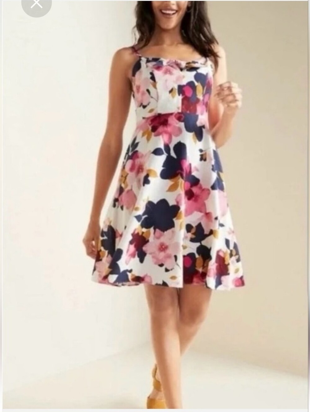 Ol Navy Floral Prin5 Tie Fron5 Linen-Blend Fit & Flare Cami Dress